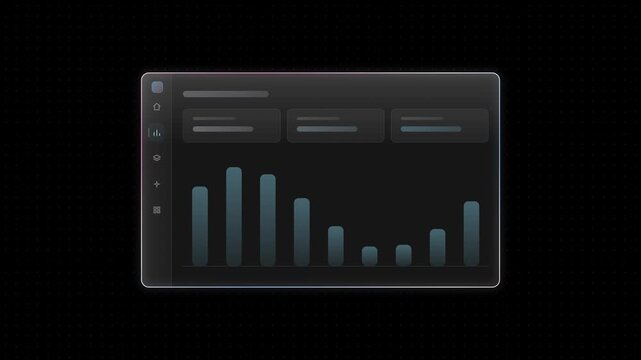 Dynamic glass UI sidebar expand animation featuring a sleek black background with white and azure accents, showcasing smooth transitions and interactive elements for a modern user interface