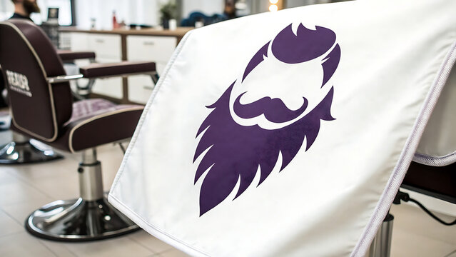 Barber shop cape with beard logo. Professional salon equipment for men grooming services.