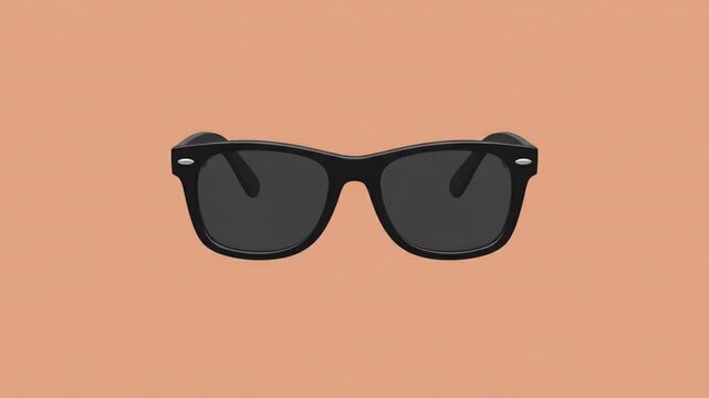 Minimalist vector illustration of classic black sunglasses isolated on a solid peach background
