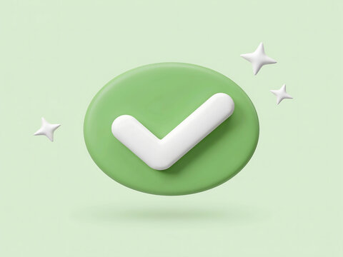 3D render of green checkmark icon on pastel background with checkmark confirmation validation approved positive verified
