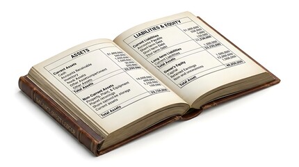Fototapeta premium Open vintage ledger book showing accounting and finance entries.