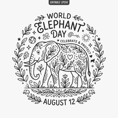 Obraz premium The flat design for a World Elephant Day poster focuses on simplicity, elegance, and ease of recognition. Vector Illustration