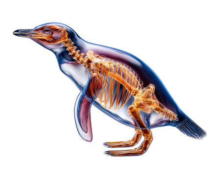 Penguin Anatomy Revealed: A detailed scientific illustration showcasing the skeletal structure of a penguin, highlighting its internal anatomy and biological design.