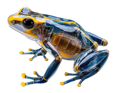 Transparent Frog Model: A detailed, transparent model of a frog showcasing its internal anatomy, with visible organs and intricate structural components, set against a clean backdrop.