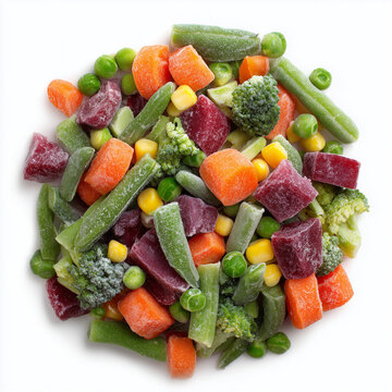 Frozen Mixed Vegetables Heap Isolated on White Background