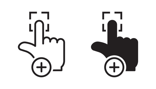 Scanner for Human Finger Print Identification. Scan Fingerprint Password to Access Line and Silhouette Icon Set. Touch ID Technology in Smartphone Symbol Collection. Isolated Vector Illustration