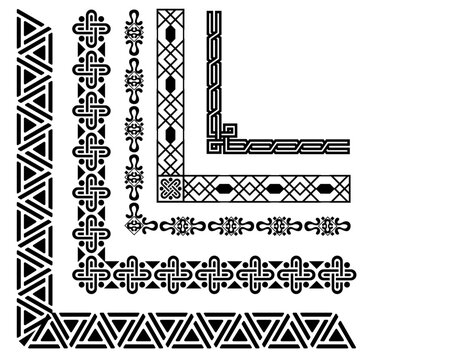 Black geometric celtic knot and triangle border with transparent background