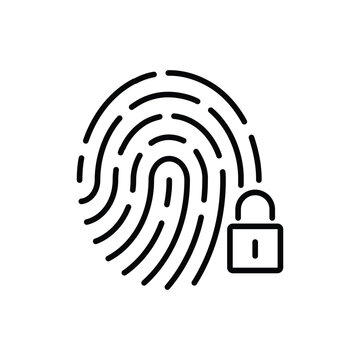 Fingerprint Identification Sign. Touch ID Line Icon. Finger Print Scanner with Lock Outline Icon. Biometric Identity. Editable Stroke. Isolated Vector Illustration.