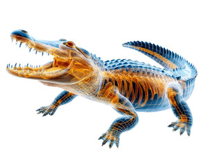 Fototapeta premium Crocodile Anatomy X-Ray: A detailed X-ray visualization showcases the internal skeletal structure of a crocodile, revealing its powerful jaw, sharp teeth.