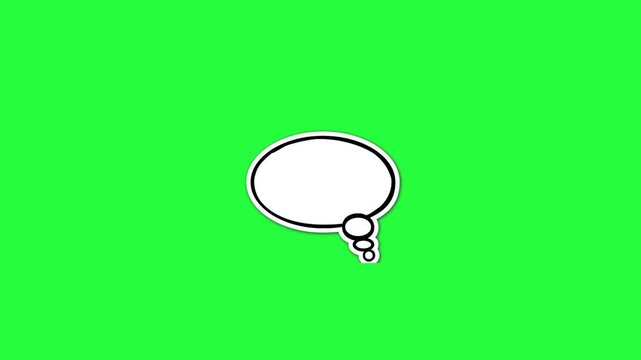 A single white thought bubble isolated on a bright green chroma key background for video editing