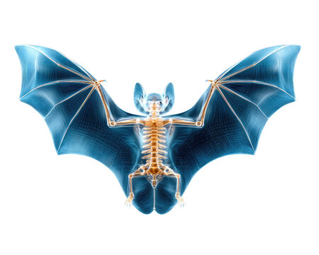 X-Ray Bat Skeleton: An eerie yet fascinating digital illustration reveals the skeletal structure of a bat, its wings outstretched in a dramatic pose against a stark white background.