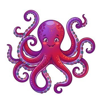 Colorful vector octopus illustration with playful tentacles. Cute sea creature design for kids' educational materials and ocean-themed branding.