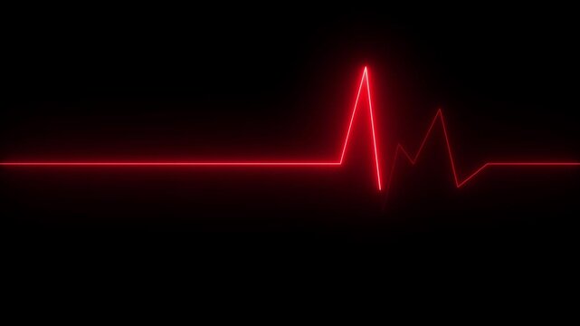 Glowing neon red color heartbeat rate and pulse line with grid, loop motion animate footage. Motion graphics of neon heartbeat line