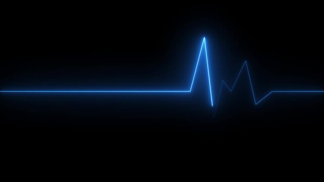 Glowing neon blue color heartbeat rate and pulse line with grid, loop motion animate footage. Motion graphics of neon heartbeat line
