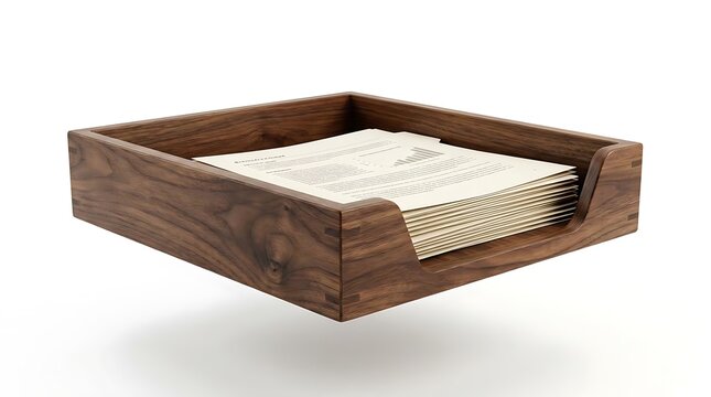Wooden Desk Tray Organizer With Paper Stack