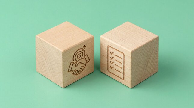 Business Agreement and Goal Achievement on Wooden Blocks