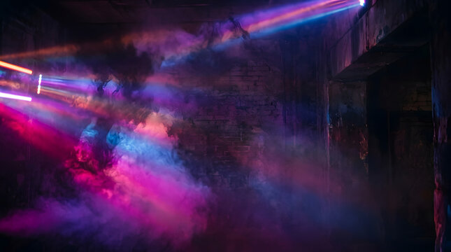 Volumetric neon light leak overlay with realistic smoke and haze glow