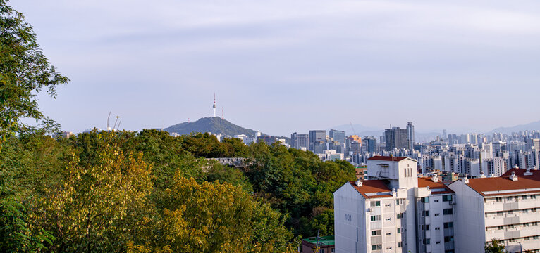 panoramic, tourist attractions in the city park of seoul City, Asia business concept image, panoramic modern cityscape building in korea. 
The most beautiful Viewpoint seoul city,south korea.