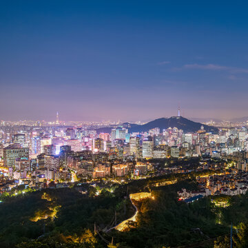 panoramic, tourist attractions in the city park of seoul City, Asia business concept image, panoramic modern cityscape building in korea. 
The most beautiful Viewpoint seoul city,south korea.