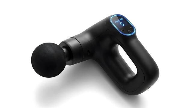 Black electric percussion massage gun for muscle recovery