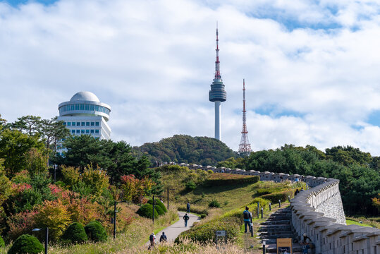 panoramic, tourist attractions in the city park of seoul City, Asia business concept image, panoramic modern cityscape building in korea. 
The most beautiful Viewpoint seoul city,south korea.