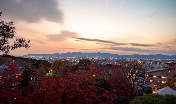 Panoramic View from Kiyomizu-dera Temple, Historic Buddhist Landmark and Popular Tourist Attraction in Kyoto, Japan