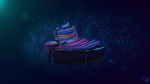 Animated 3D United Kingdom map reveal with colorful glowing wavy lines on a blue digital dotted grid background featuring cinematic depth, futuristic technology, and seamless motion design.
