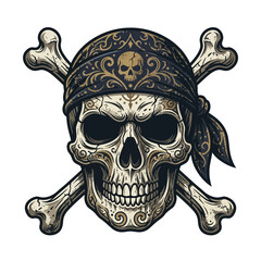 Fototapeta premium Skull and Crossbones Pirate Bandana Tattoo Art