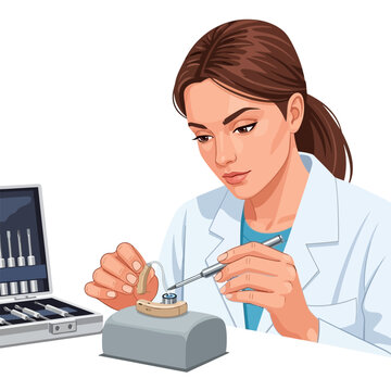 Female Audiologist Adjusting Miniature Hearing Aid
