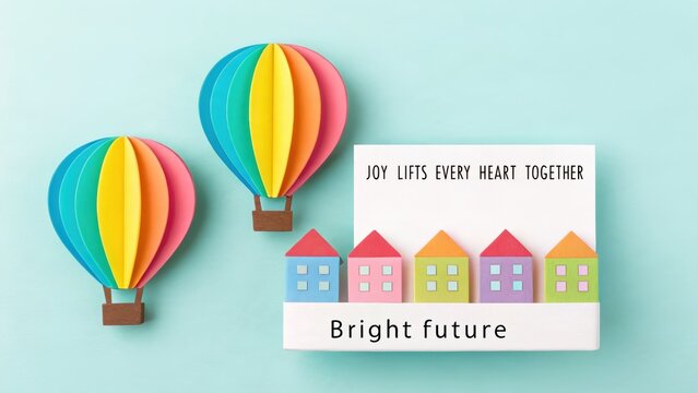 Colorful Hot Air Balloons and Inspirational Quote on Bright Future