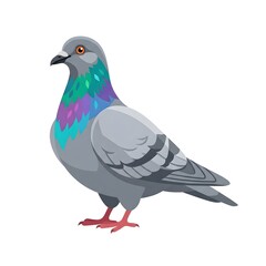 Fototapeta premium Gray pigeon with iridescent neck feathers. Detailed bird illustration on white background.