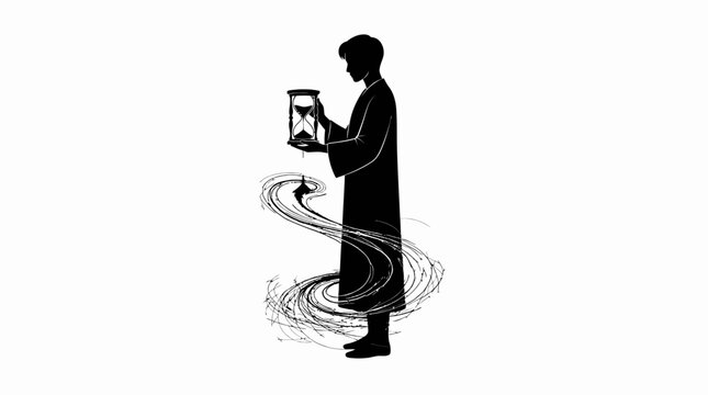Silhouette of a man holding hourglass time concept
