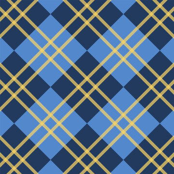 Blue and Gold Plaid Tartan Seamless Pattern Background
