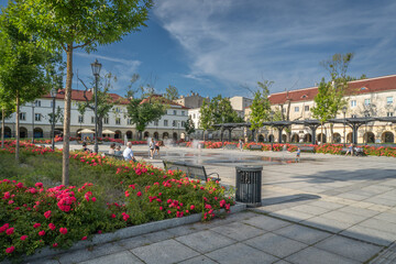 Old Market Square in Łódź with Modern Architecture and Blooming Flower Beds on a Sunny Day © Senatorek