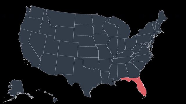 Florida Flashing Red on US Election Map Animation Alpha 4K