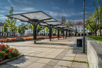 Old Market Square in Łódź with Modern Architecture and Blooming Flower Beds on a Sunny Day © Senatorek