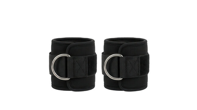 Gym ankle straps with metal buckles padded fabric and adjustable closures on transparent background strap fitness