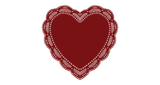 Lace doily heart shape frame with intricate filigree borders, perfect for elegant romantic Valentine designs, vintage wedding invitations, and aesthetic cottagecore scrapbooking. Clean, elegant style