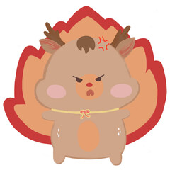Fototapeta premium Cute angry cartoon deer with fire background vector illustration