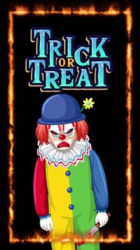Creepy Clown Holding Knife Inside Burning Frame Vertical Animation