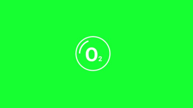 White O2 oxygen outline icon animation loop on green screen background. Minimalist motion graphic video overlay for health and science content.