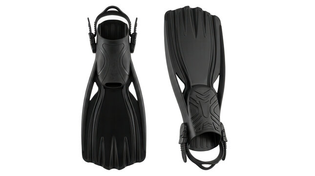 Two diving fins with textured surfaces and adjustable straps displayed on transparent background flippers swim scuba