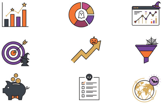 Modern Halloween business analytics and marketing dashboard element collection for reports strategy and seasonal campaigns vector illustration