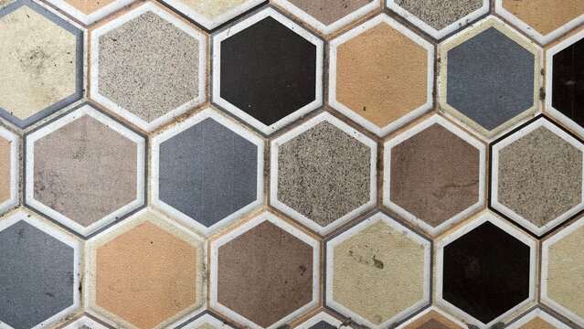 Perspective View of Hexagon Mosaic Tiles Texture