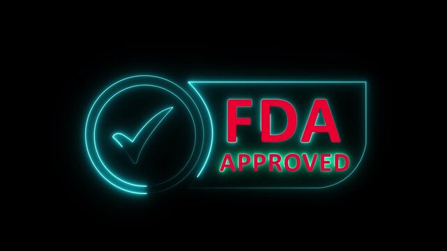 sine neon FDA Approved icon Food and Drug Administration label. FDA Approved blue Check Mark icon. FDA Approval icon and Medical Research, Healthcare Regulation and Pharmaceutical Process