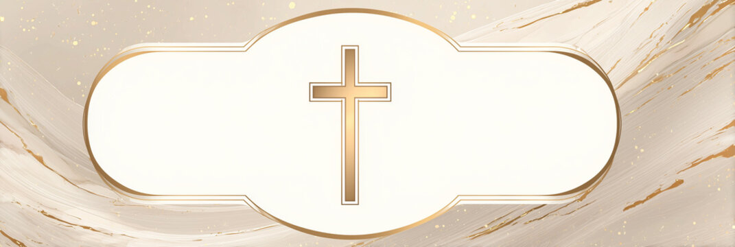 Frame with a cross and ornate religious frames and ethnic decorative leaves. Perfect for Easter cards, Christmas cards, and baptism cards..