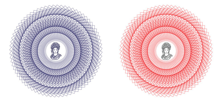 Two detailed geometric circular portraits featuring stylized female faces.