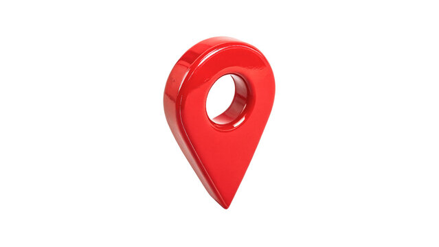 Red glossy map pointer pin location marker isolated on transparent background for travel navigation