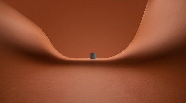 Smooth Orange Abstract Waves, Curved 3D Shapes and Architectural Forms. Minimalist Brown Gradient Texture with Cylinder Product Podium for Display