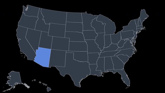 Arizona Flashing Blue on US Election Map Animation Alpha 4K